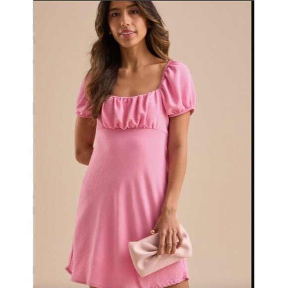 NWT Altard State Women's L PastelPink Puff Sleeve Mini Milkmaid Dress Back Tie D - Picture 2 of 13